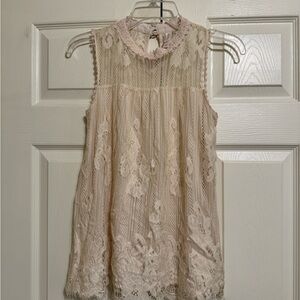 Xhilaration Blush Lace High-Neck Sleeveless Top